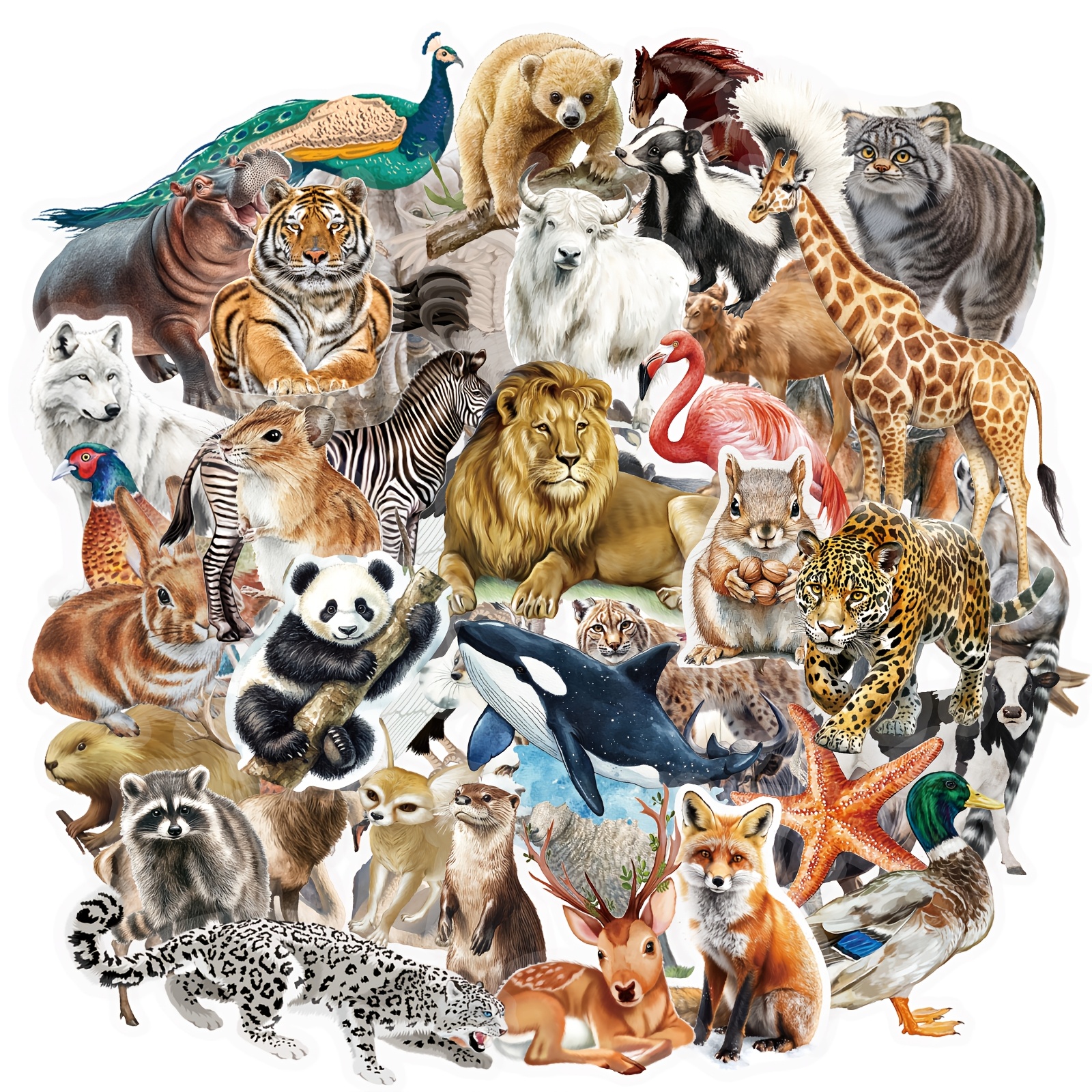 Image of 50pcs Wildlife Animal Transparent Stickers For Water Bottles, Laptops, Skateboards, Suitcases, Helmets, Bicycles, Aesthetic Sticker Pack, Christmas Gift, Reward Gift