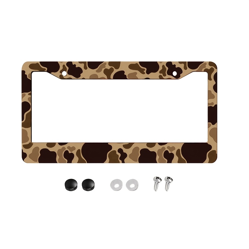 TEMU 1pc Duck Retro Camouflage License Plate Frame - Front And Rear, Aluminum Car Tag Holder, License Plate Cover Additions, 2 Holes, Fits Standard