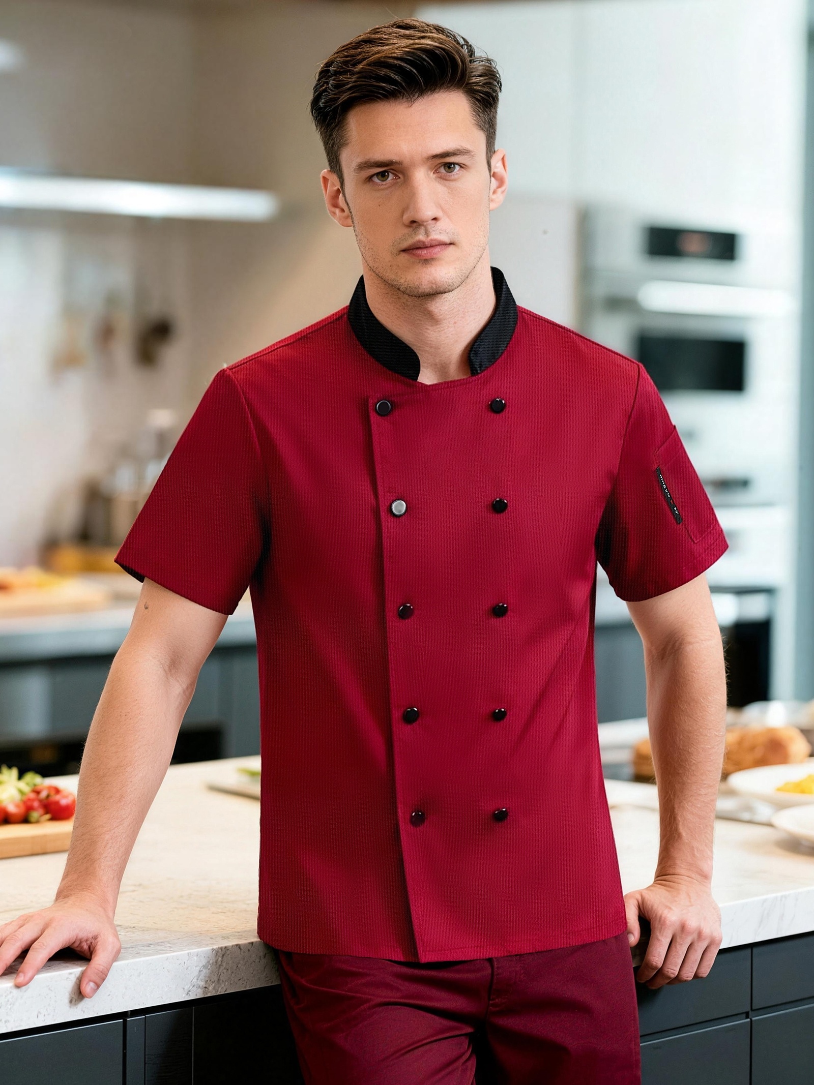 Kochjacke, Unisex Kurzarm Koch Mantel, Arbeit Jacke zum Essen Mitarbeiter, Kocher Restaurant Küche Uniformen für Männer und Frauen (Color : White, Size : B(L