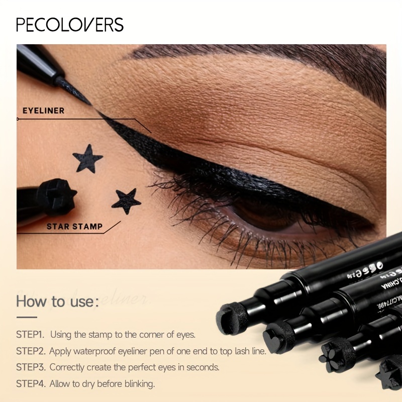 BINGBRUSH Flüssiger Eyeliner Doppelspitze – Mit Stempel Für Blumen, Herzen & Sterne, Wasserfest