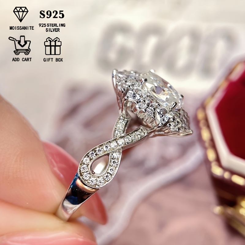 Women's 2-Carat Oval Moissanite Ring, S925 Sterling Silver