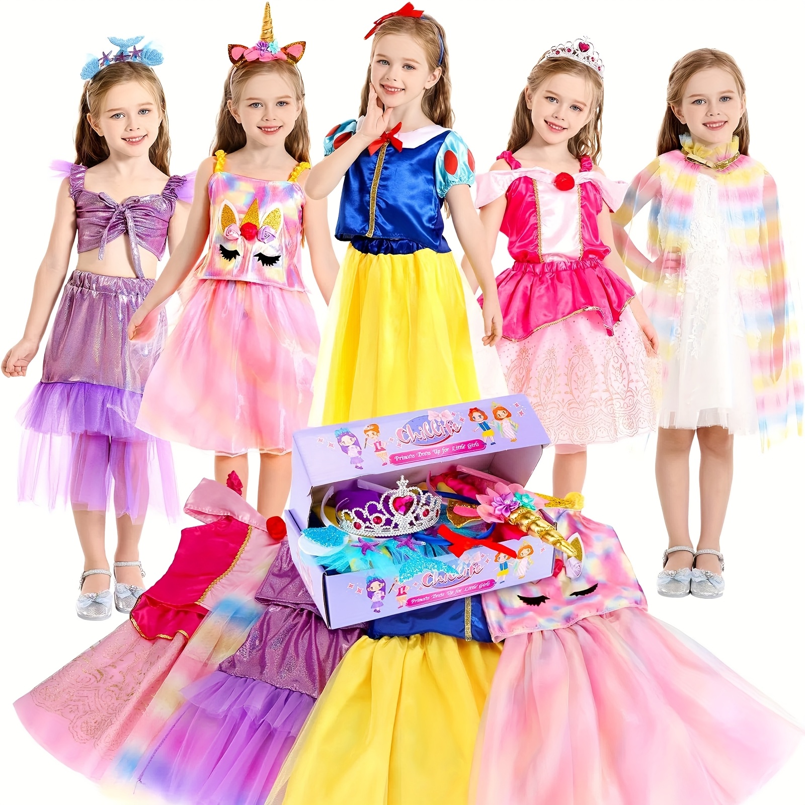 Ensemble de déguisement de princesse pour filles, jeu de rôle de cosplay de  princesse sirène, vêtements de déguisement roses pour filles, coffret
