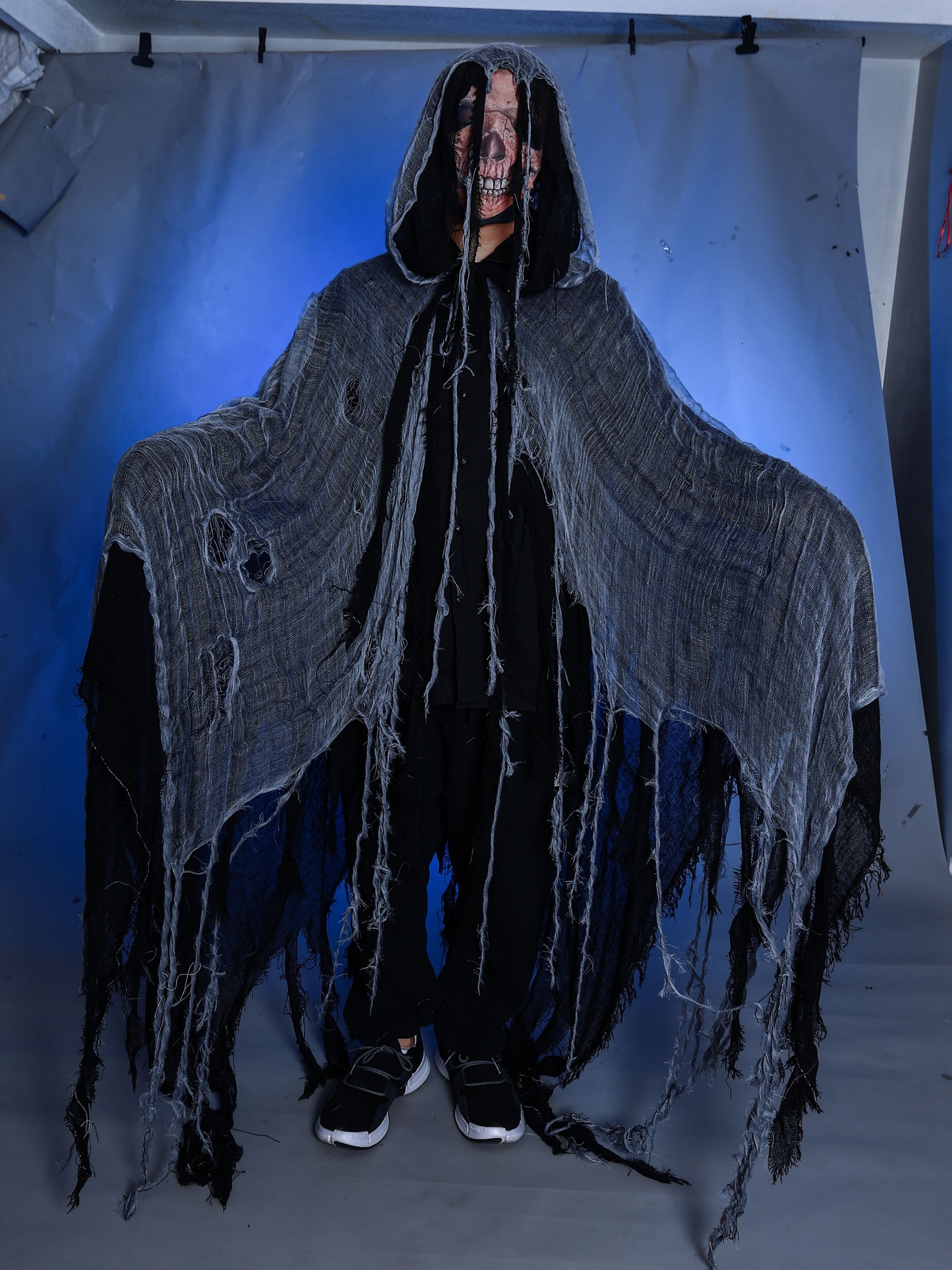 Cape D'Halloween Effrayante - Avec Capuche - Style Déchiré Pour Déguisement Fantôme Ou Faucheuse - 9