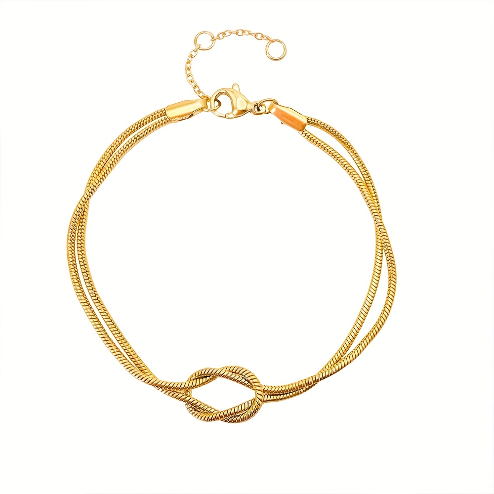 Image of Adjustable Stainless Steel Knotted Bracelet For Women, Simple And Elegant Design, Perfect For Daily Wear Or Gift