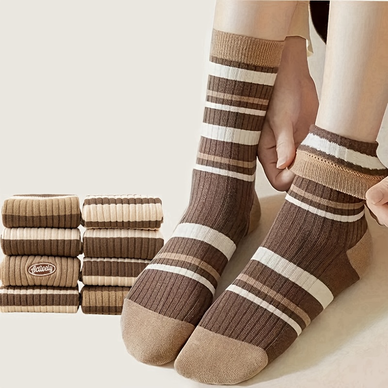 

6 Pairs Of Comfortable Striped Long Tube Socks - 90% Polyester, Autumn And Winter Fashionable And Breathable Stockings, The For To