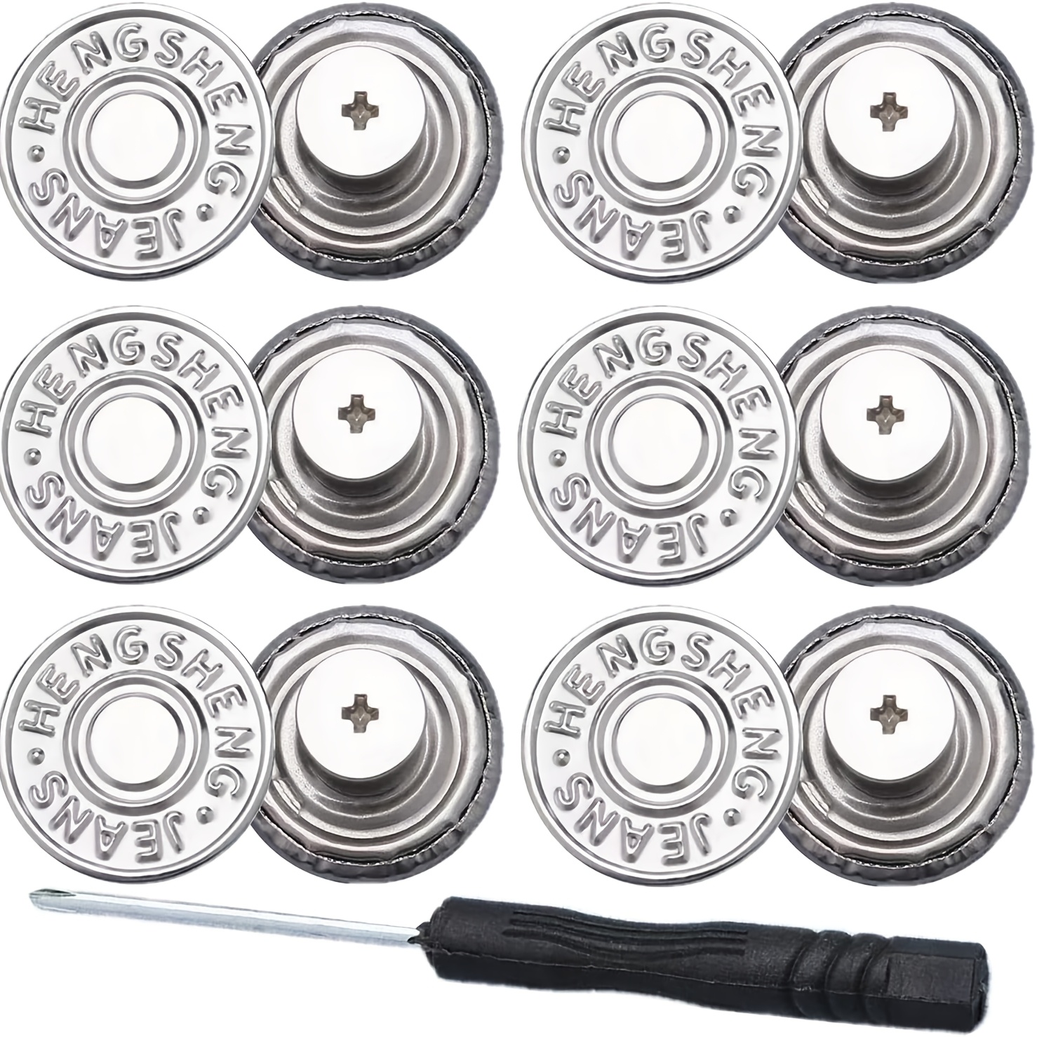 TEMU 6 Silvery Button Pins, Suitable For Loose Jeans, 17mm Seamless Nail-free Removable Metal Jeans Button Replacement, Adjustable Metal Pants Button