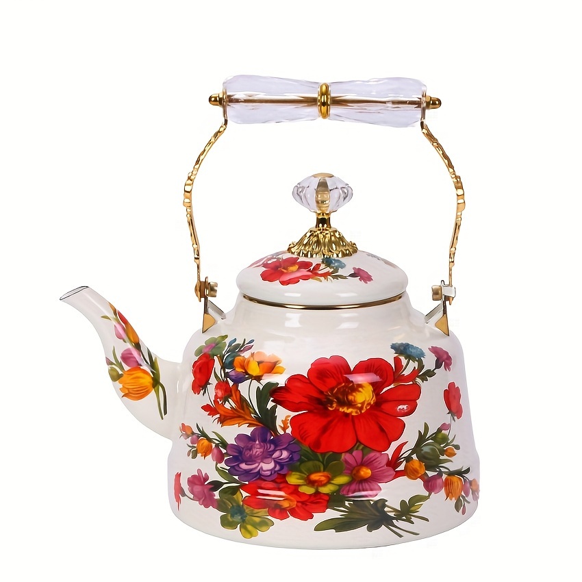 enamel tea kettle large capacity vintage   stovetop teapot with handle classic garden afternoon tea accessory traditional   non electric details 9