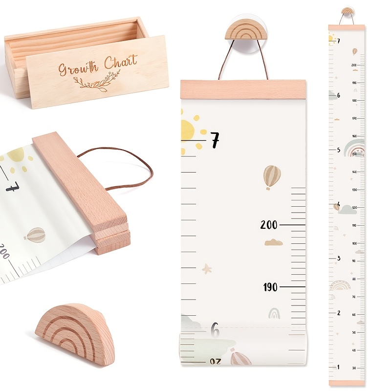 Image of Wooden Printed Hanging Height Chart, Cute Growth Chart, Detachable Hanging Measuring Ruler, Suitable For Bedroom Wall Decoration, Perfect For Tracking Growth
