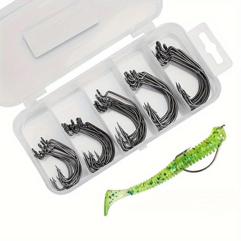 Offset Hooks Tackle Box Barbed Fishing Hooks Soft Worm Hooks - Temu