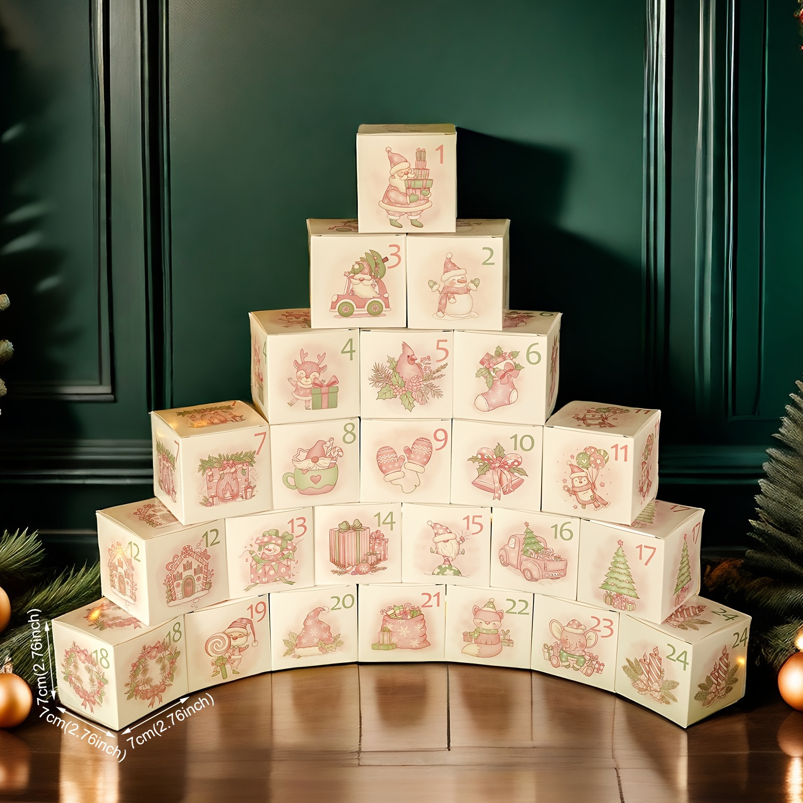 TEMU 24pcs Christmas Advent Calendar Treat Boxes Watercolor Pink Party Number Box 24 Days Countdown To Christmas Gift Boxes Diy Present Wrapping