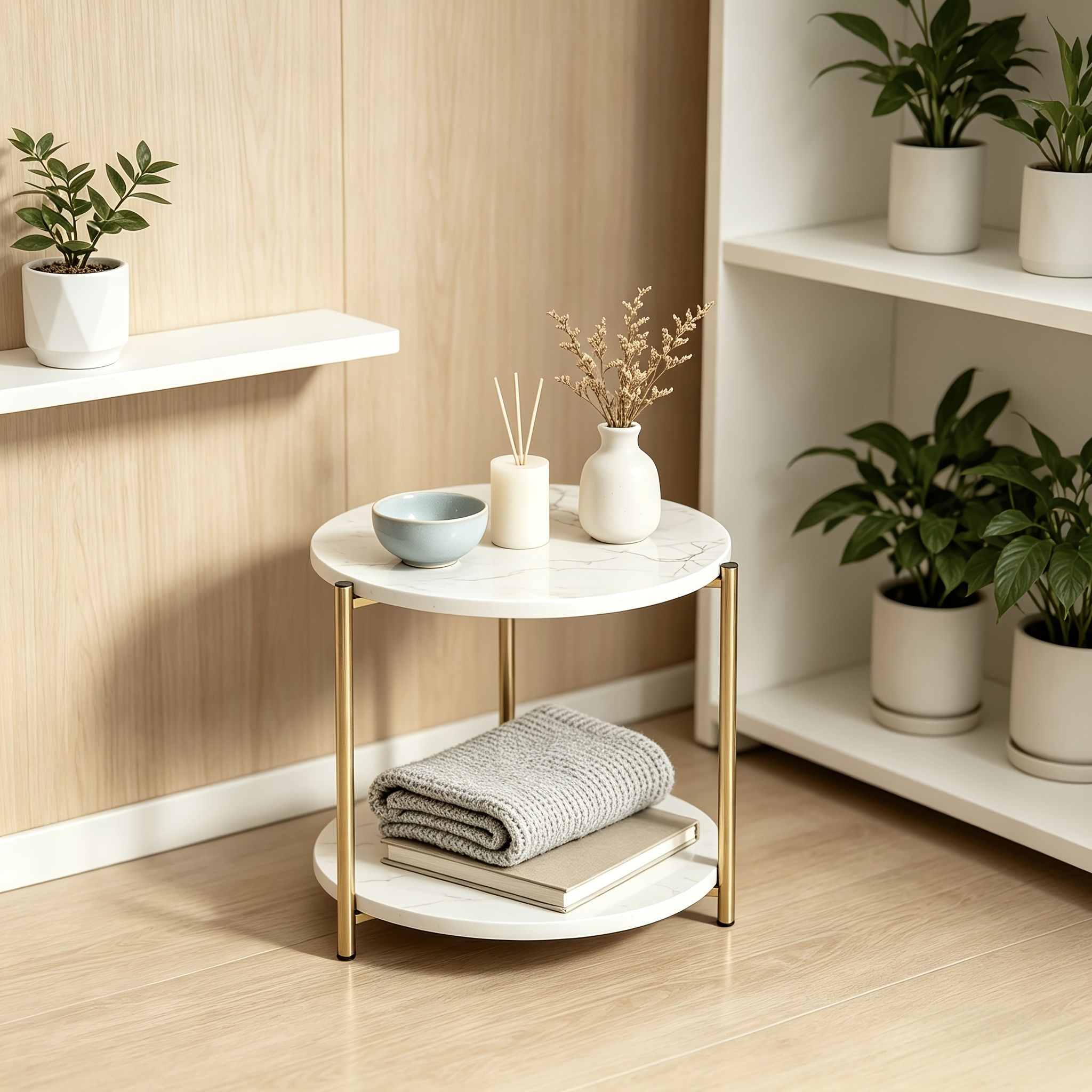 TEMU 1 Round/square Side Table, Double-tiered Bedside Tables For The Bedroom, Minimalist Metal-frame Side Tables, Sturdy Coffee Tables For The Living