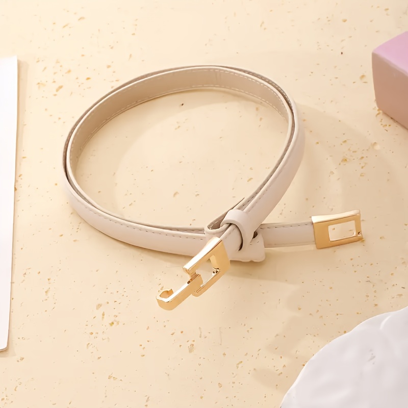 E-shop Einfacher Goldener Schnalle Schmaler Taillengürtel für Damen, Weißer Vielseitiger Taillengürtel für Kleider Hemden, Modisches Accessoire