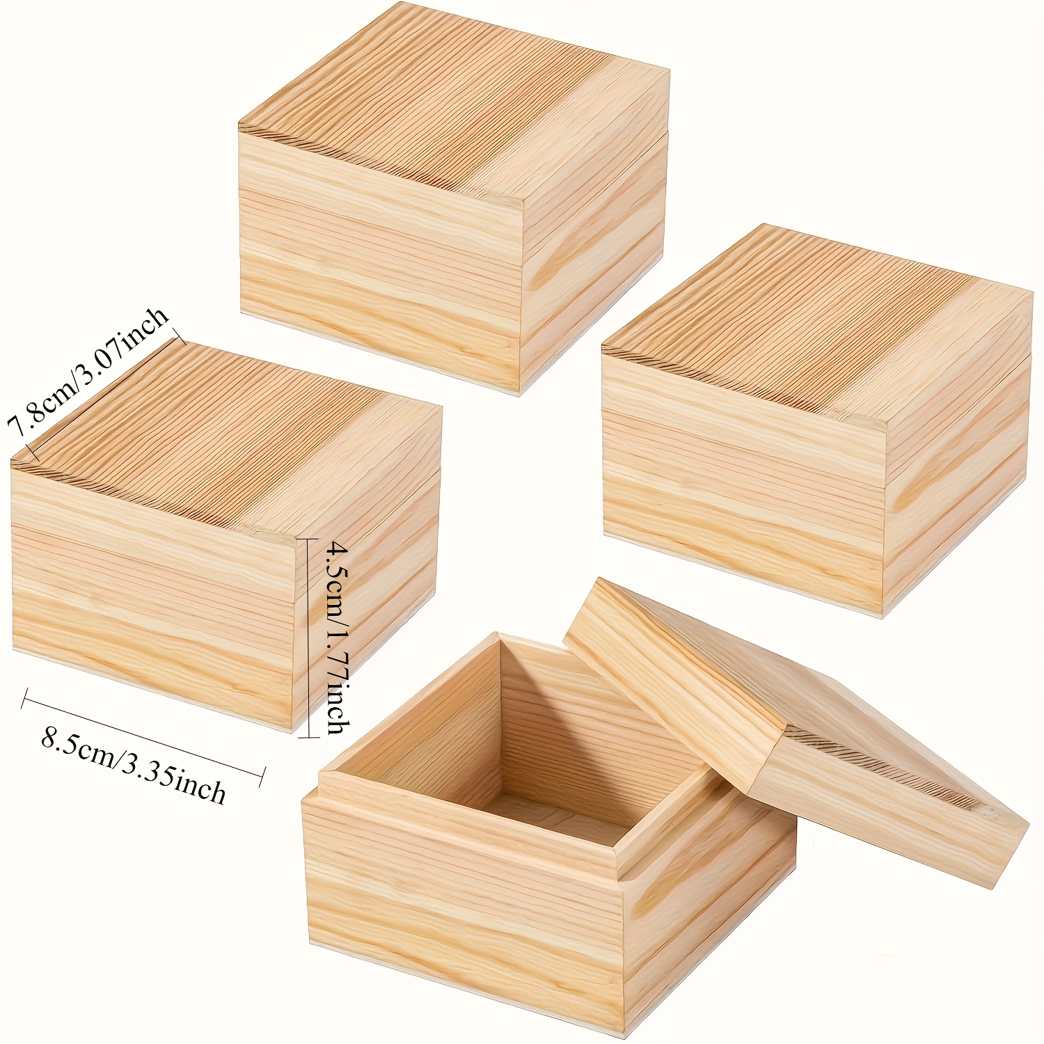 TEMU 4pcs Unfinished Wooden Keepsake Boxes With Lids - Diy Craft Storage Containers For Art, Hobbies & - Solid Treasure Chests