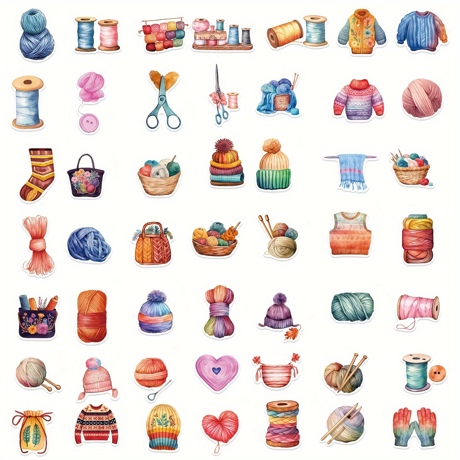50 Bunte Garn-Aufkleber - Vinyl-Sticker Für Handyhülle & Laptop