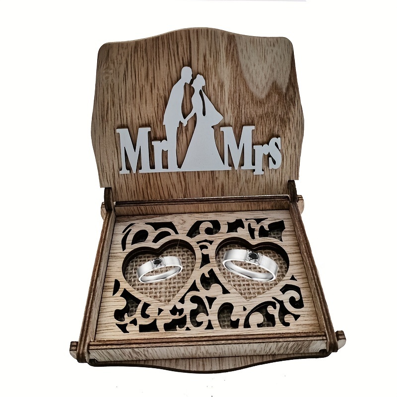 

Classic Style Wooden Wedding Ring Box For Bride And Groom - Manufactured Wood Unfinished Ring Box With Removable Trays For Couples, 1pcs