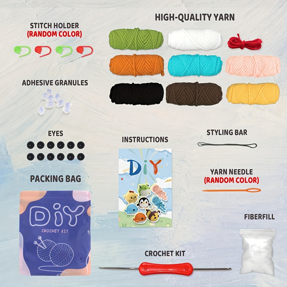 Set Amigurumi Uncinetto Leesenn – 4 Motivi: Drago, Ape, Coniglio E Rana – Kit Completo Con Lana E Accessori