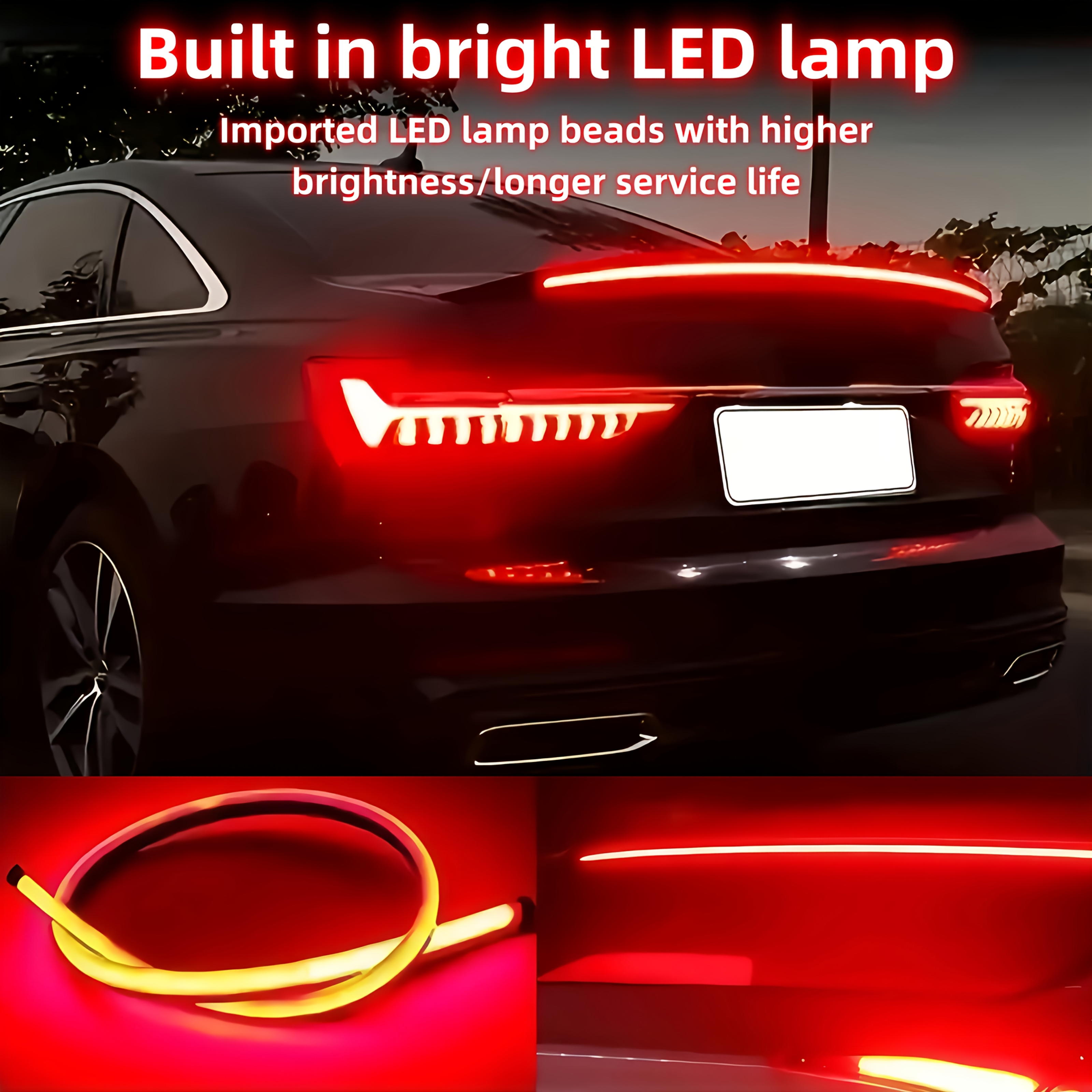 39.37 Inch Led Brake Light Bar For Automotive Use, Dc12v, Third Brake Light Bar, Rear Window Alert Signal In Red, Compatible With Vehicles, Trucks, And Cars, Enhances Driving Safety, Without Battery