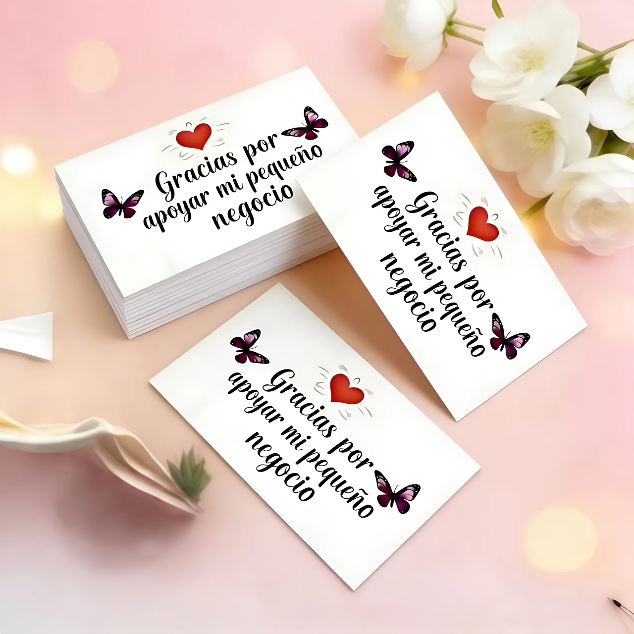 TEMU 52 tarjetas de agradecimiento en español, con diseño de "Gracias por apoyar negocio" - etiquetas de papel , rosa y con , para cajas de regalo,