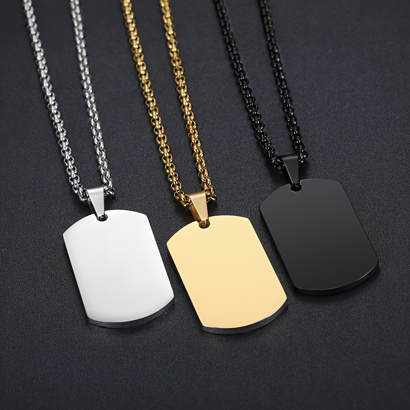 

1pc Men's Stainless Steel Personalized Pendant, Simple Customized Text Necklace (customized Content 10 Words Per Line, 3 Lines Only)