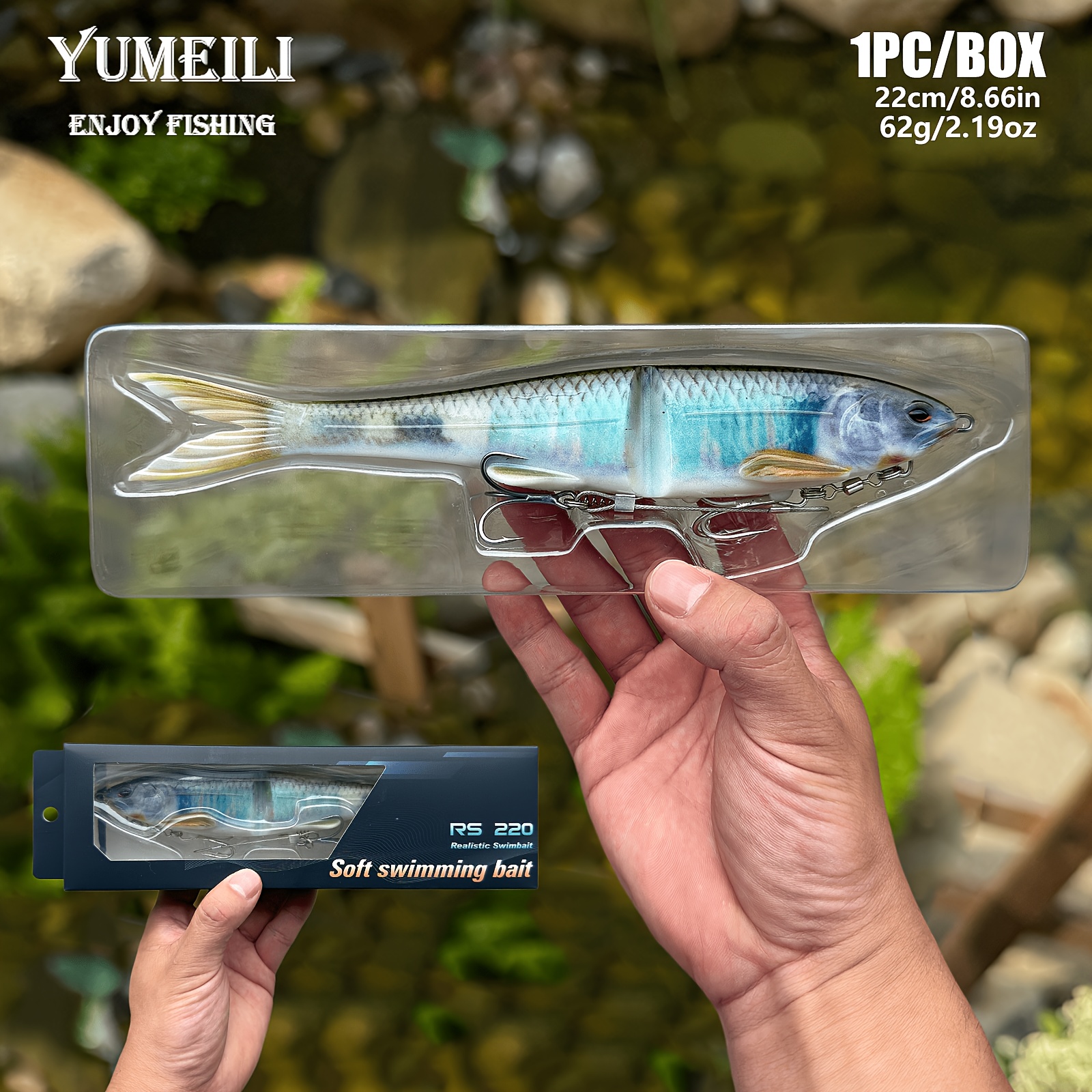 TEMU 1 Individually Packaged 220mm High-quality Two-section 3d Printed Swimming Lure, Equipped With 2 Treble Hooks. Features 3d Printed Paint, A