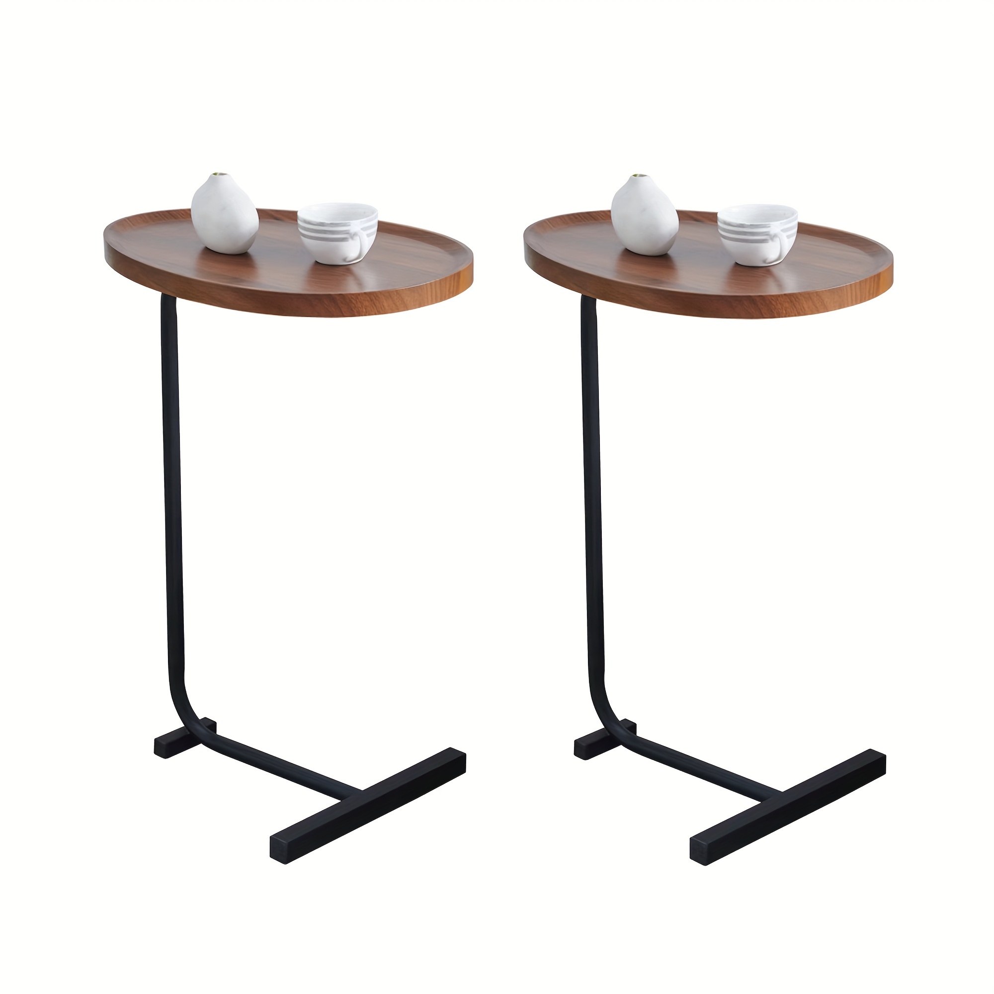 

Set Of 2 End Table Small Side Table For Small Spaces And Living Room Modern C Nightstand Suit For Sofa Couch And Bed, Brown Oval Top With Black Metal Frame