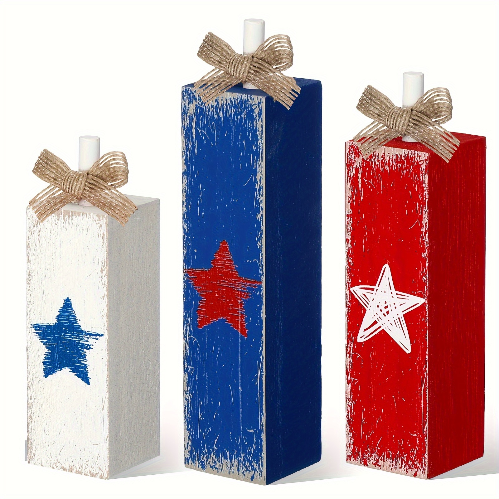 

3 Pcs 4th Of July Tiered Tray Decor Wood Decorations Patriotic Rustic Fourth Of July Centerpieces Farmhouse Independence Day Wooden Table Decoration For Home