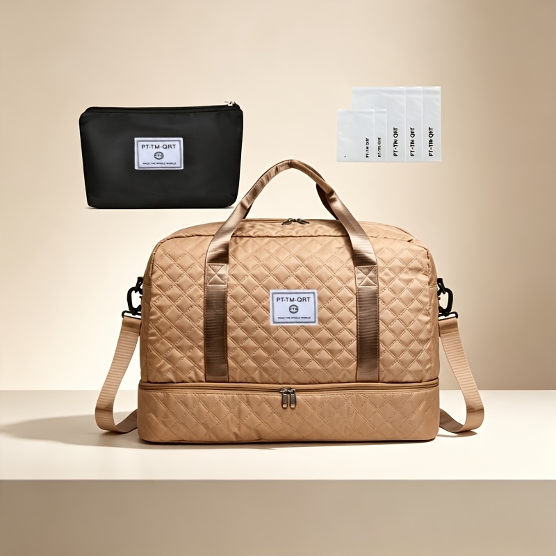 TEMU Large-capacity Travel Bag Set With 7pcs, Main Bag Is A Quilted Bag, Comes With Makeup Storage Bag And Sealing Pouches, Suitable For Business