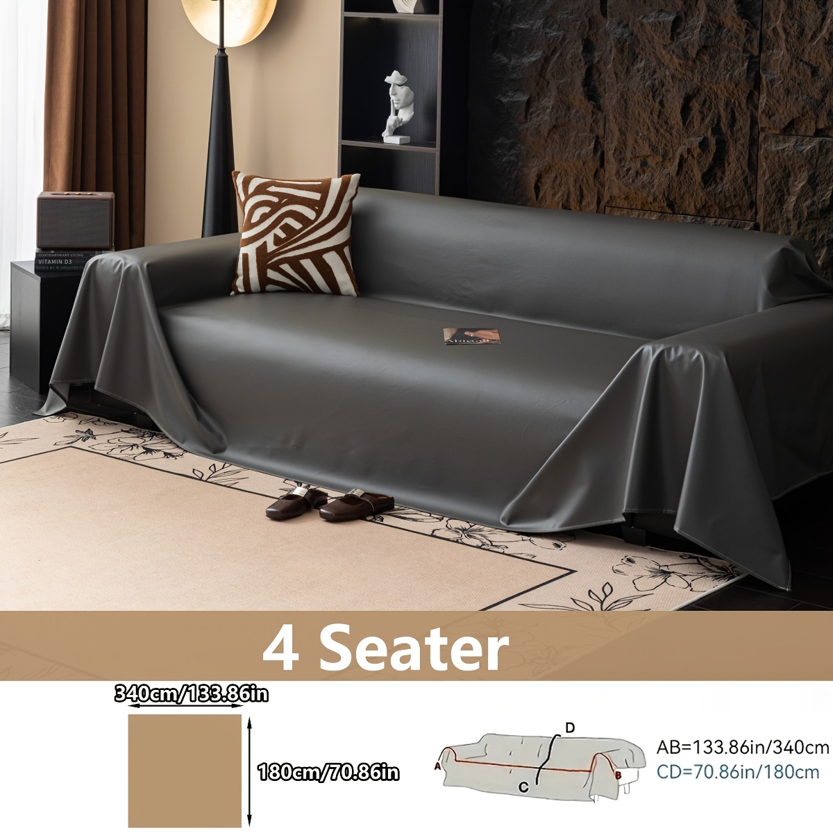 TEMU 1pc Of Leather-like Sofa Cover In Solid Color, High-end Sofa Cushion Scratch-resistant And Non-slip, Machine Washable And Suitable For , Your