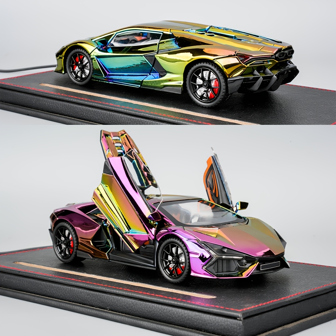 1:24 Electroplated Alloy Car Model, Alloy Static Supercar With Scissor Doors, With Display Base, Golden And Purple Dual Colors Collectible Ornament