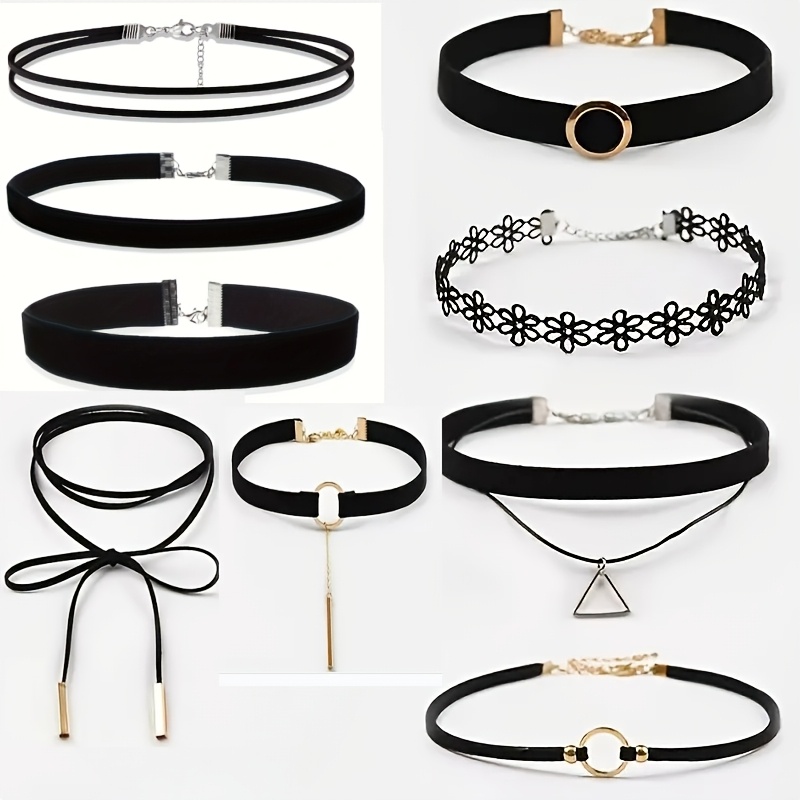 TEMU 9pcs/set Gothic Elegant Women's Short Minimalist Choker Necklace Set Adjustable Collar For Party & Daily Wear Gift Holidays