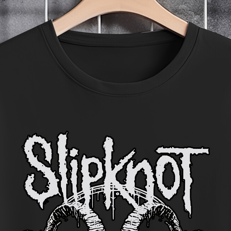 

Slipknot Graphic Tee, 100% Polyester Knit Fabric, Casual Crew Neck T-shirt, Regular Fit, Stretch, Summer Top For Adult, Patterned Design, Ideal Gift