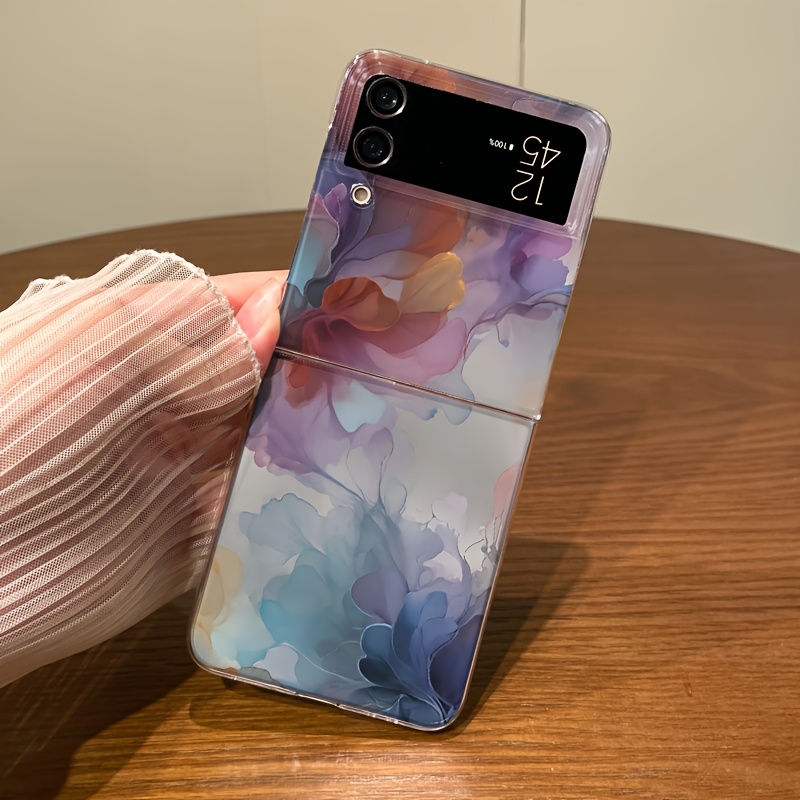 TEMU Phone Case: 2d Flat Transparent Foldable Drop-proof Phone Case, Ink Wash Smudge Style. Features Light Pink, Purple, And Blue As Colors,
