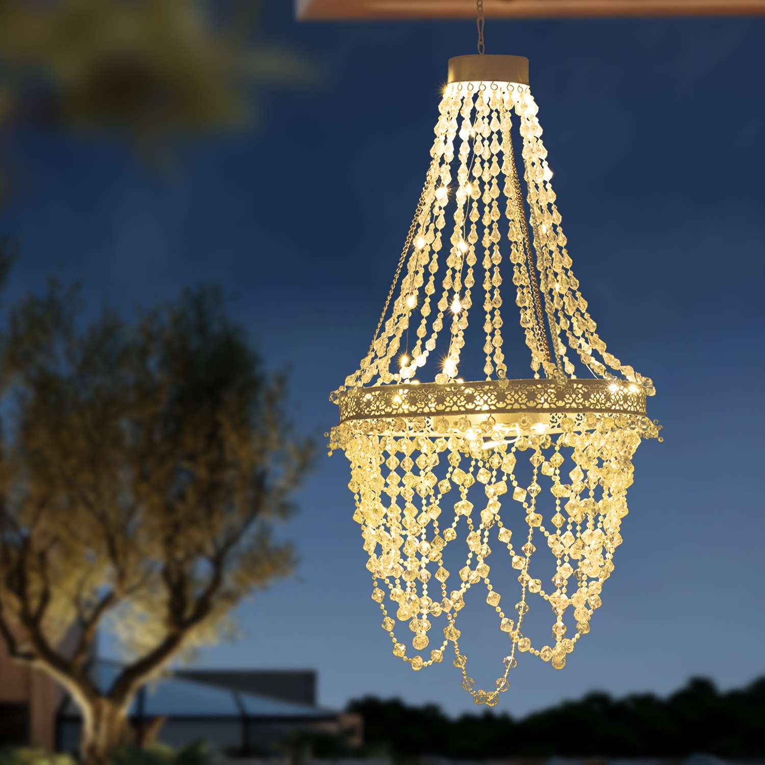 solar outdoor chandelier sold on Temu United States