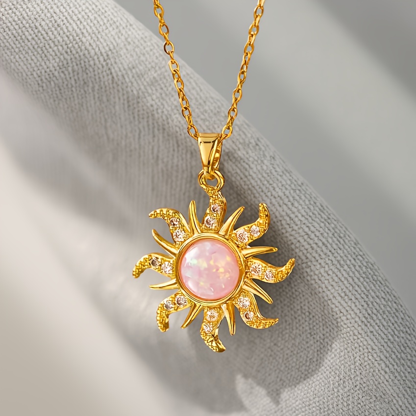Image of 1pc Of New European And Style Micro-pave Synthetic Synthetic Zirconia Sun Pendant Necklace Suitable For Women' Wear