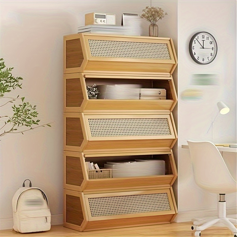 stackable storage cabinet freestanding box with plastic rattan door storage bin suitable for living room kitchen bedroom and study garden houses 3