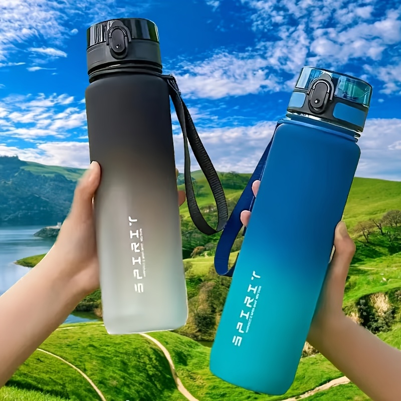 

1pc 1000ml Gradient Sports Water Bottle With Straw Lid - Leakproof, Polycarbonate, Portable With Carrying Loop - Ideal For Hot/cold Beverages, Gym, , Hiking & Travel