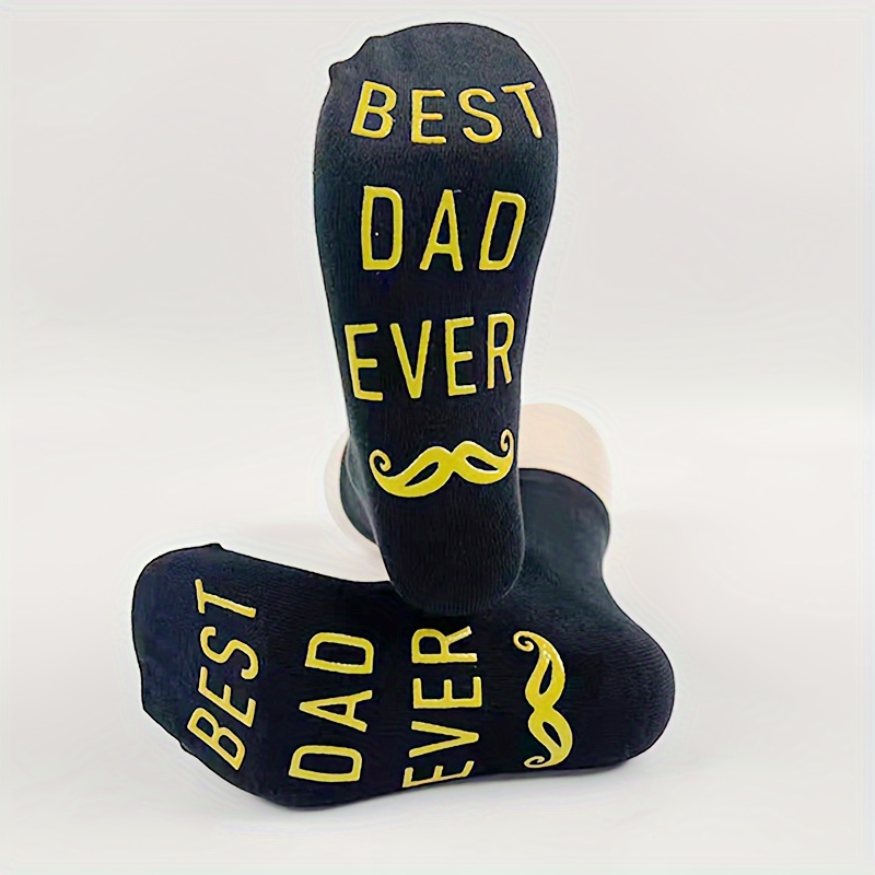 

1 Pair Of Men's Cotton Blend Best Dad Ever Pattern Crew Socks, Comfy & Breathable Elastic Socks, For Gifts, Parties And Daily Wearing