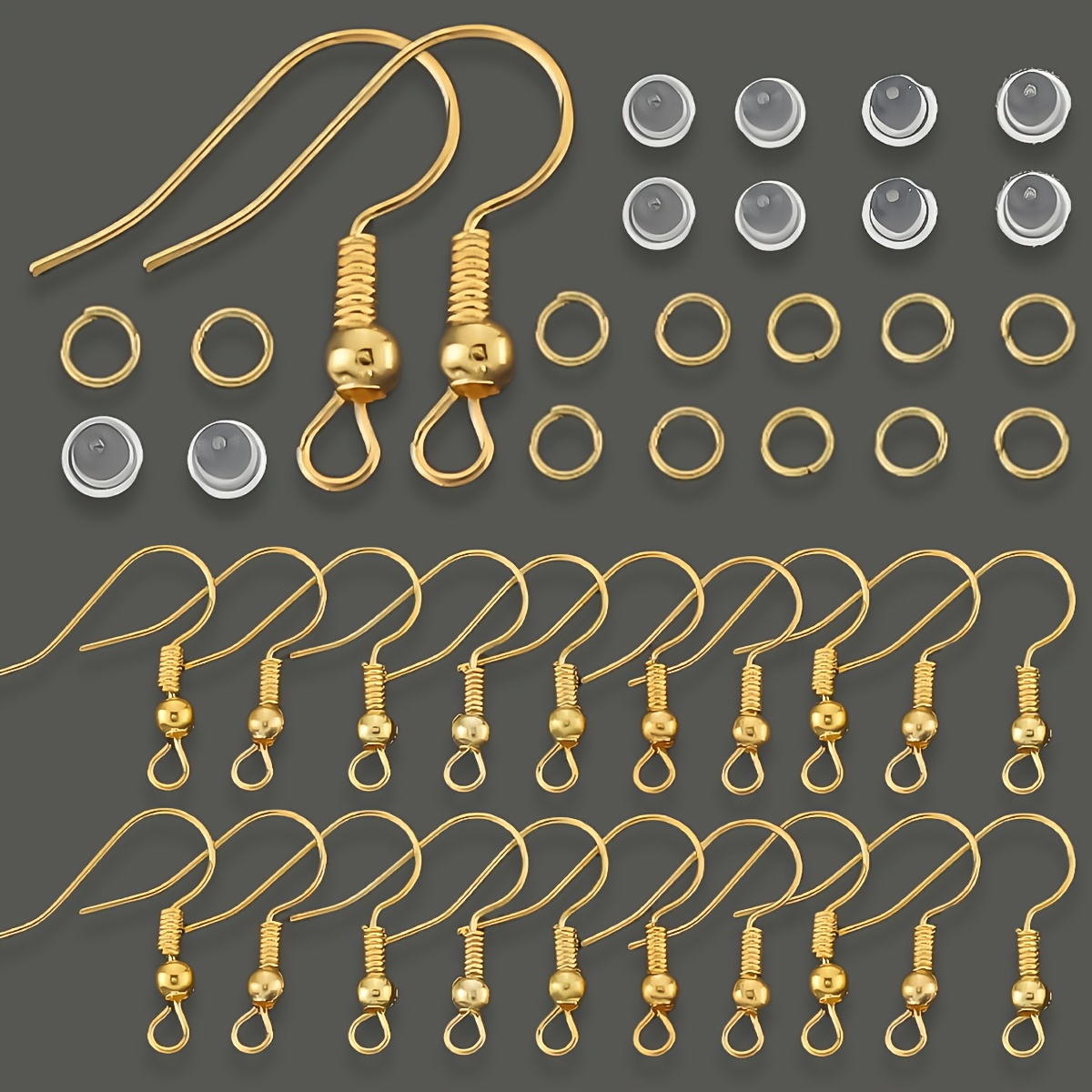 E-shop 600-teiliges goldenes, hypoallergenes Ohrring-Accessoire-Set, inklusive 100 Stück Fischhaken-Ohrringen, 200 Stück transparente Ohrhaken und 300