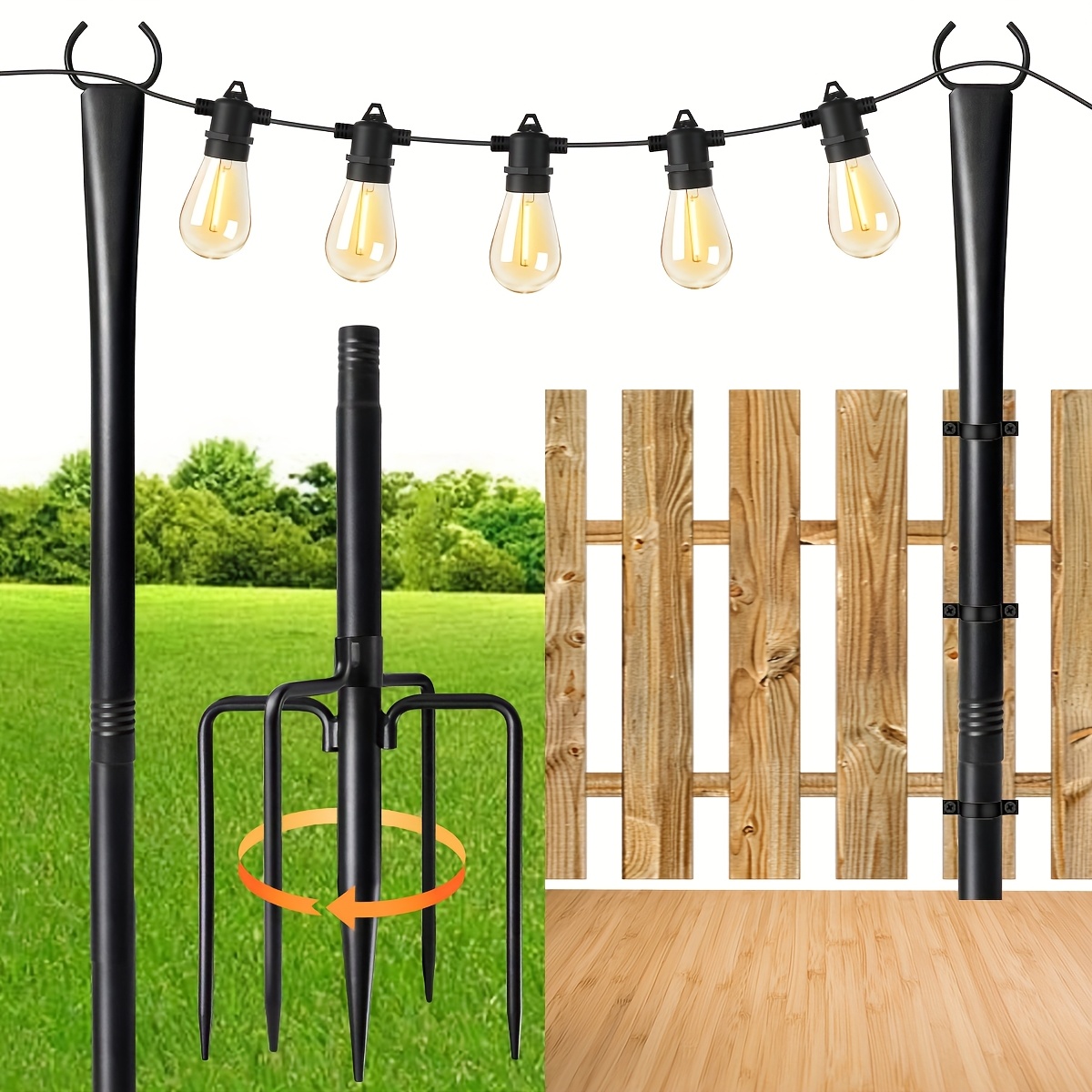 Image of Set Of 6/4/2 Poles, 10ft Tall, Ideal For Outdoor Use With Fork, Perfect For Hanging Lights In Patios, Backyards, Gardens, Decks, Parties, And Weddings (poles Only, No String Lights Included)