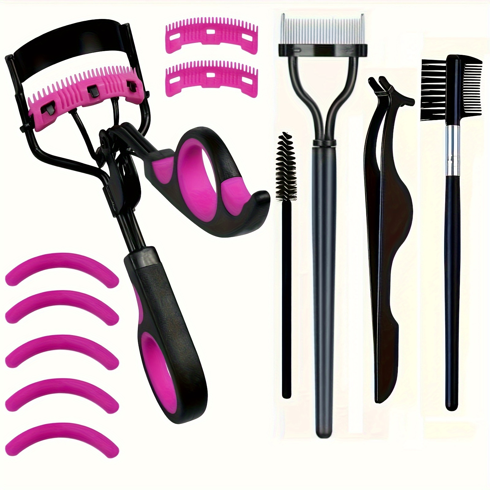 

8-piece Eyelash Curling Kit, Eyelash Curler, 5 Refill Pads, 2 Combs, Beauty Tool For Lashes