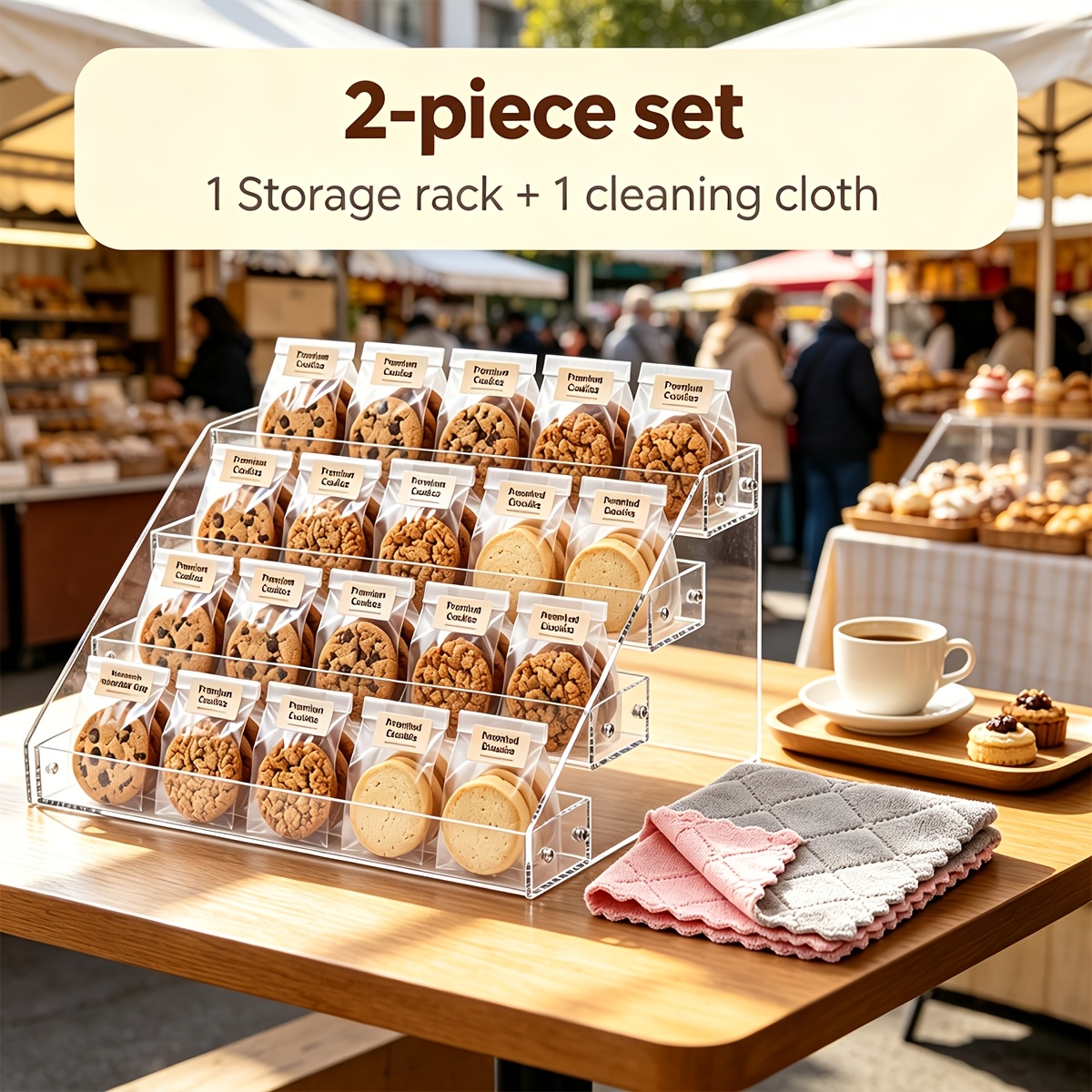 TEMU 4-tier Cookie Display Stand With A Cleaning Cloth, Clear Acrylic Dessert Organizer, Bakery Shelving For Packaged , Bakers, Vendors, And Parties,