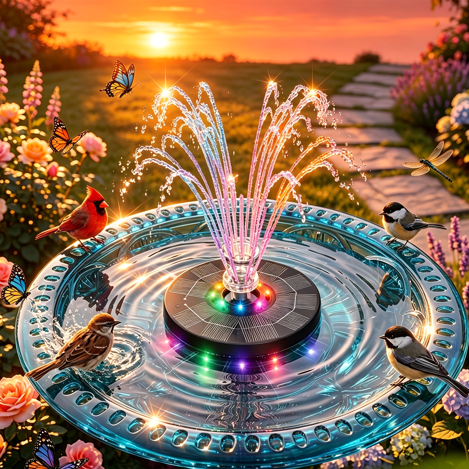 TEMU 4.5w Solar Bird Bath Fountain With 3000mah Built-in Battery - 2-in-1 Solar Powered, Ipx8, -changing Led Lights, Setup Sturdy Bracket,
