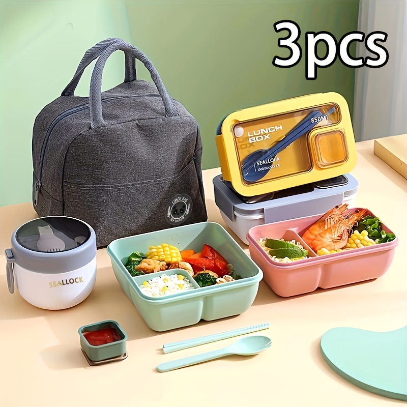 

3pcs Heart Leaf Travel Lunch Bag Set, Insulated Bento Boxes With Portable Cooler, Plastic Storage Boxes For School, Work, Camping, Picnic - Hand Washable, No Paint, Positioning Printing