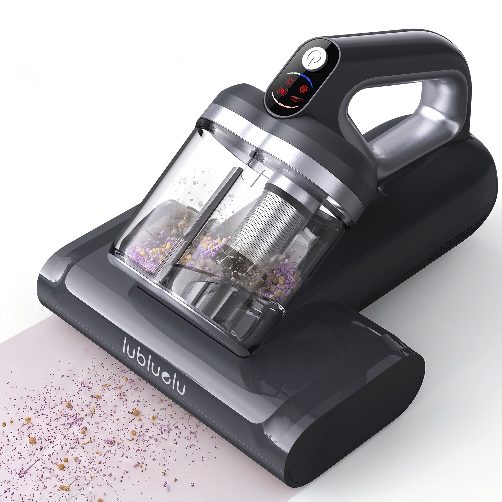 Image of Lubluelu Bed Vacuum Cleaner Cordless 23kpa, Dust Remover With Purple Light & Ultrasonic Technology, Rolling Brush, Filtration, For Mattress, Pillow & Sofa