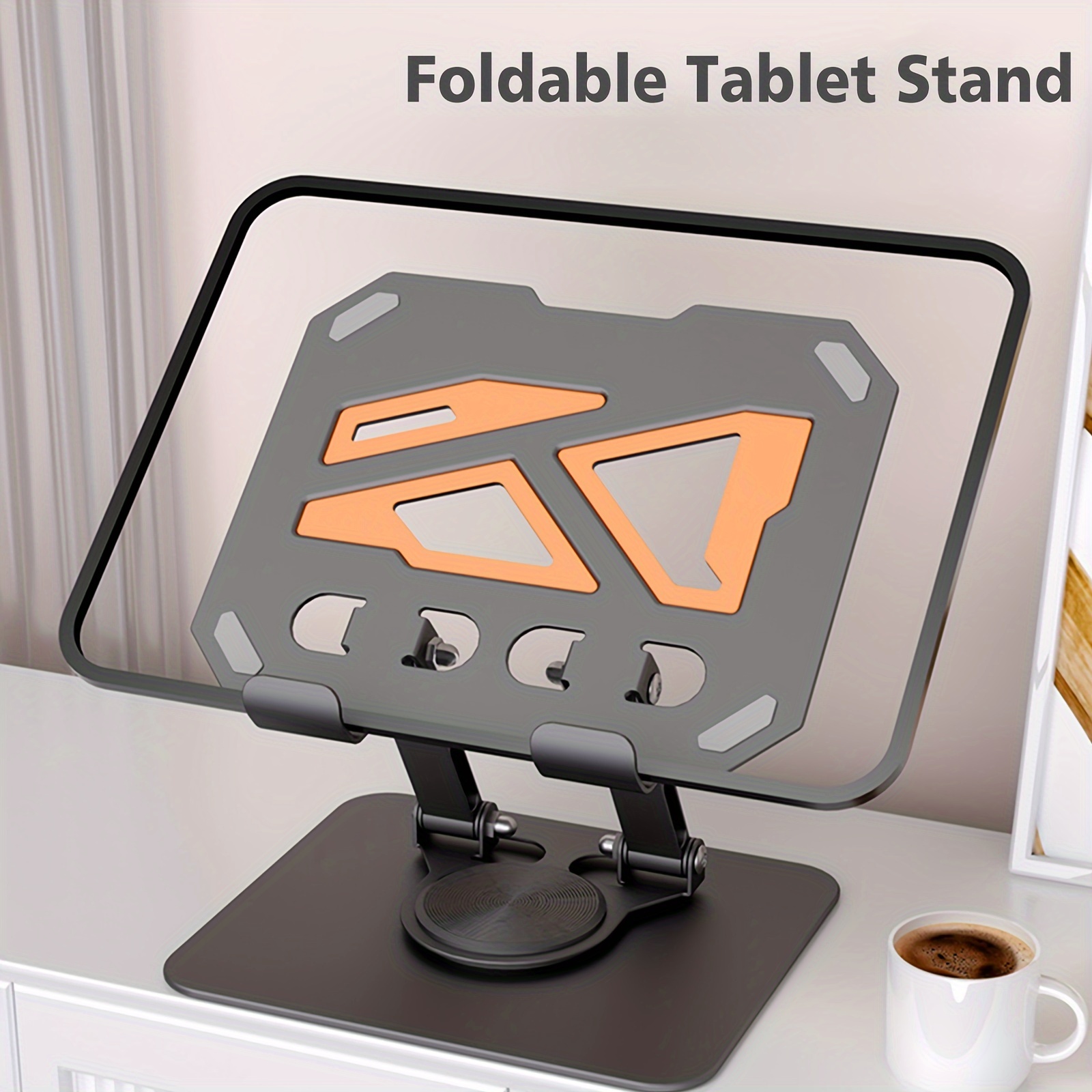 360 rotate tablet stand for desk foldable portable tablet stand holder with adjustable height angle ergonomic adjustable tablet stand stable sturdy tablet holder riser with 360 swivel base ideal for all tablet phones e readers details 1