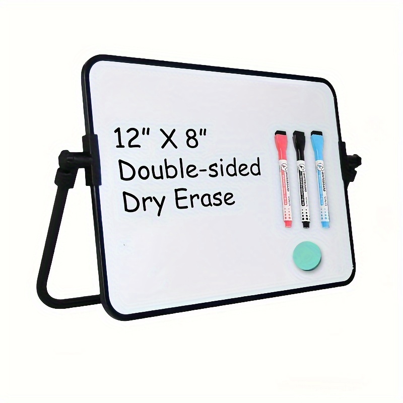 

Portable Magnetic Dry Erase Whiteboard 12x8" With Stand - Double-sided Desktop Board, Includes 3 Markers & Eraser For Daily Office Use