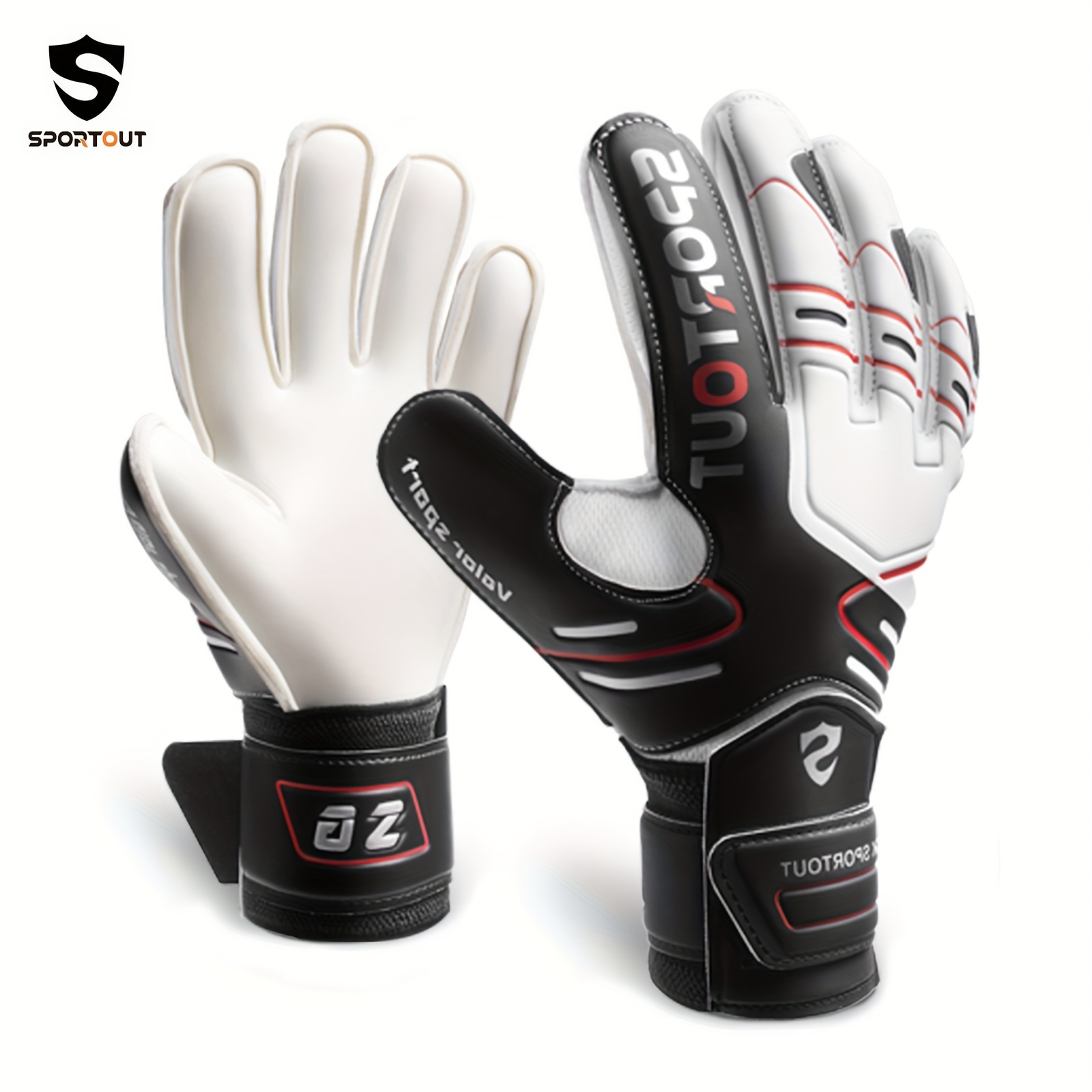   goalkeeper gloves with palm grip football goalie gloves with finger palm protection closure for youth adults durable latex eva construction red blue black ideal for training matches beginners pros soccer gear 0