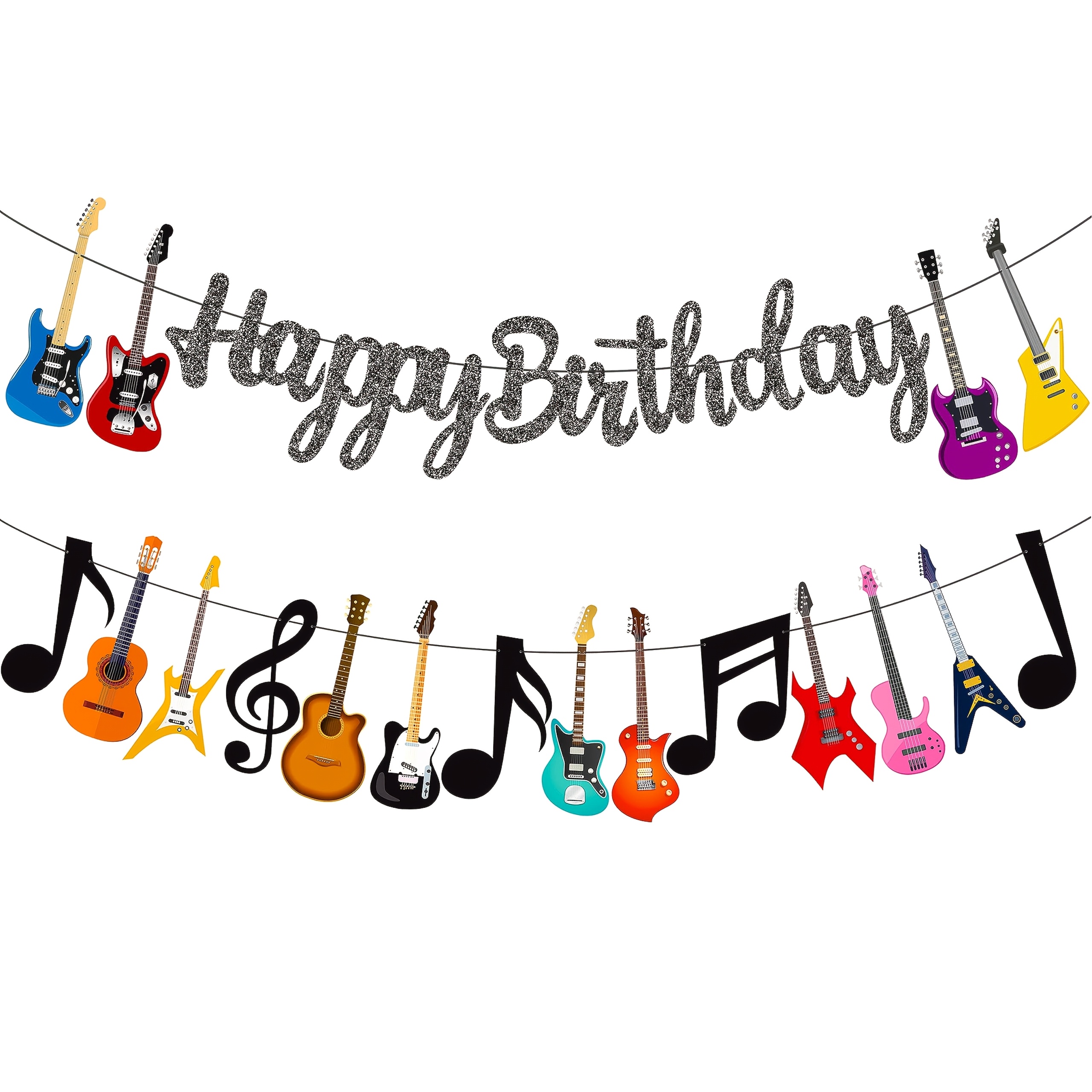 TEMU Ensemble de bannières de décoration pour fête d'anniversaire sur le thème de la musique, bannière pailletée " Anniversaire" une pièce, fanions