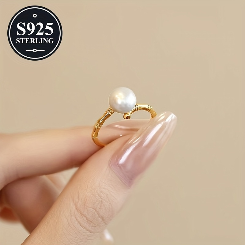 Hypoallergenic Bamboo Textured Pearl Ring with Anti Oxidation Storage Box