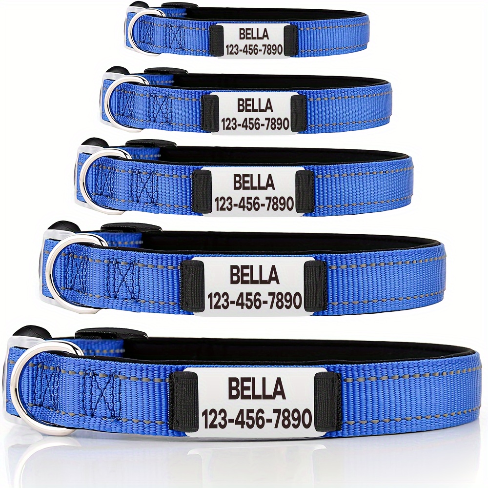 

Personalized Dog Collar - Custom Engraved Id Tags With Reflective Nylon Material - Small Medium Or Large Size With Name Plate